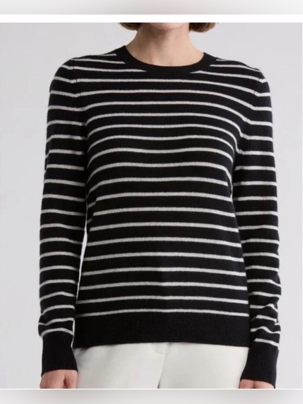 ✨Nordstrom Cashmere Striped Sweater Black White‎ Size L✨